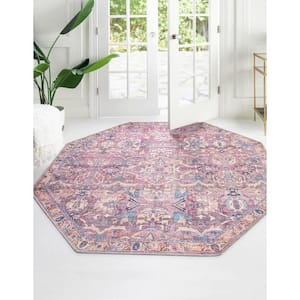 Nostalgia Katie Pink 5 ft. 3 in. x 5 ft. 3 in. Machine Washable Area Rug