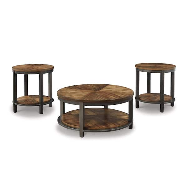Roybeck 38 in. Brown Round MDF Coffee Table with 2-Pieces
