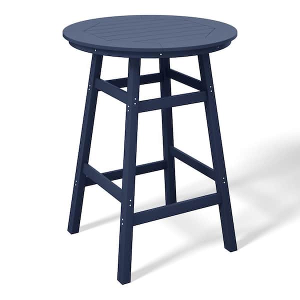 Laguna 35 in. Round HDPE Plastic All Weather Bar Height High Top Bistro Outdoor Bar Table in Navy Blue