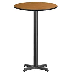 24 in. Round Black and Natural Laminate Table Top with 22 in. x 22 in. Bar Height Table Base