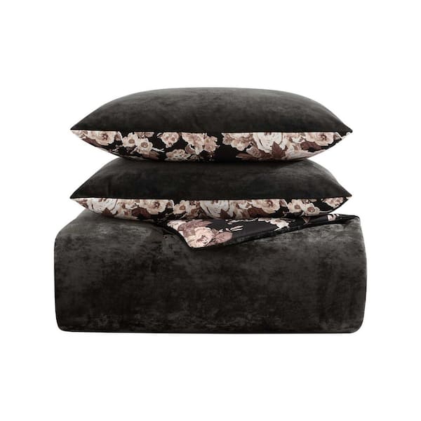 BJ Solid 3-Piece Black Velvet King Comforter Set