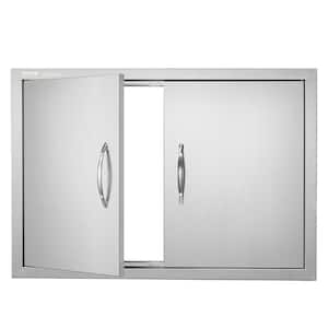 Double Outdoor Kitchen Door 30 in. W x 21 in. H BBQ Access Door Stainless Steel Flush Mount Door Wall Vertical Door