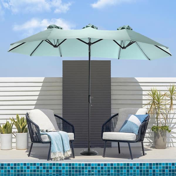14.8 ft. Light Green Outdoor Patio Umbrella Crank Design Double Sided Umbrella