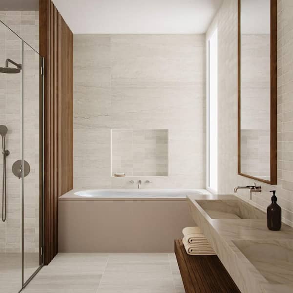 Ardino Gray 4 in. x 0.35 in. Limestone Look Matte Porcelain Floor and Wall Tile Sample