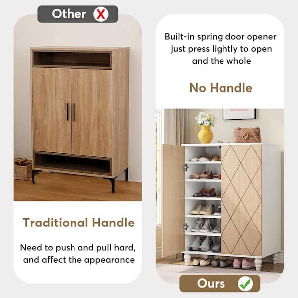 Gymax Wooden Shoe Cabinet 2-Door Storage Entryway Shoes Organizer w/  Adjustable Shelves