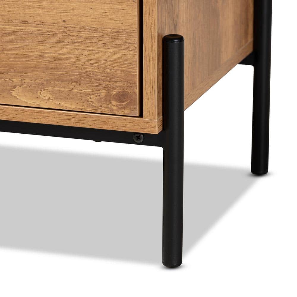 Tasman Industrial Black Metal and Natural Wood 2-Door TV Stand