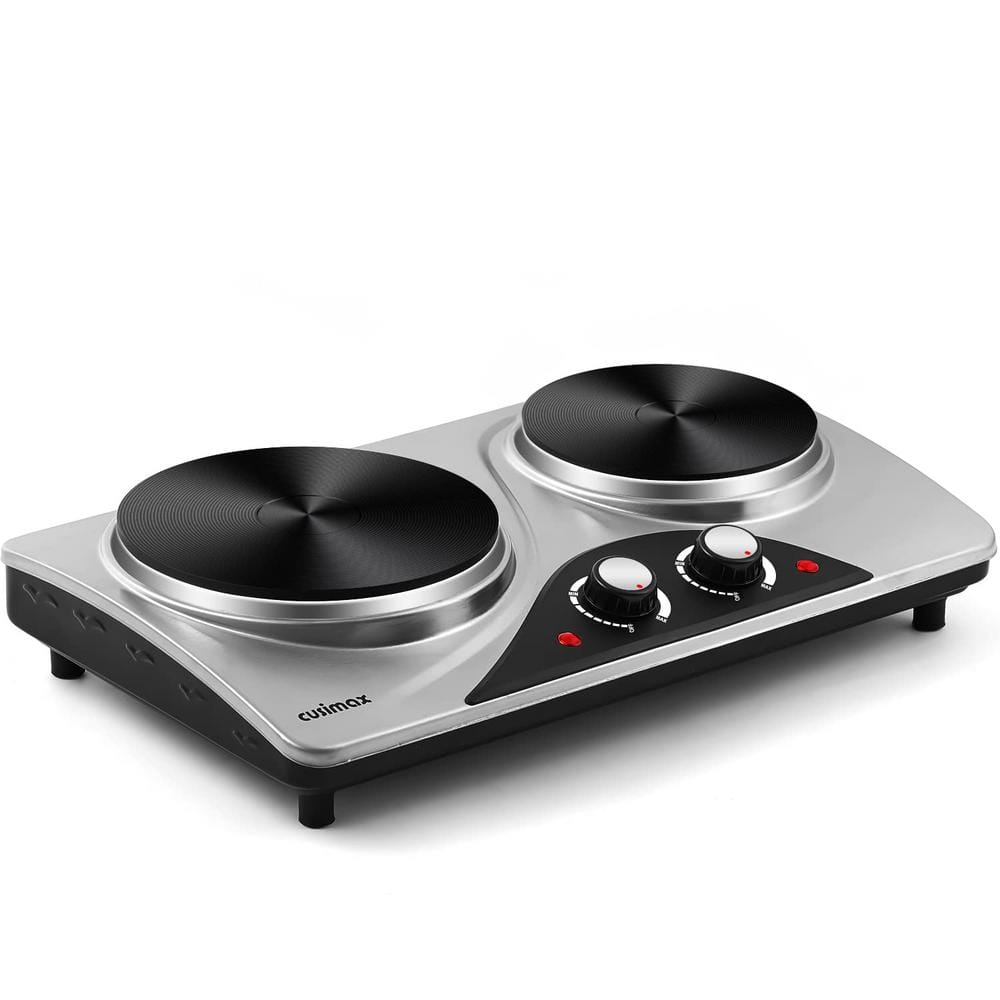 JEREMY CASS Double Cast Iron Burner 7.1 in. and 5.9 in. Hot Plate in Sliver with Thermostatic Control