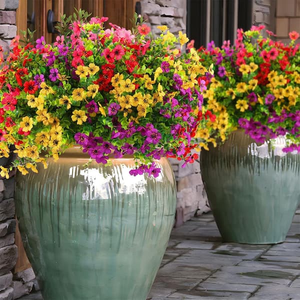 Unbranded 0.40 in. 18 Pcs Outdoor UV Resistant Colorful Silk Artificial Flowers for Porch Window Box Home Decor Branch Eucalyptus