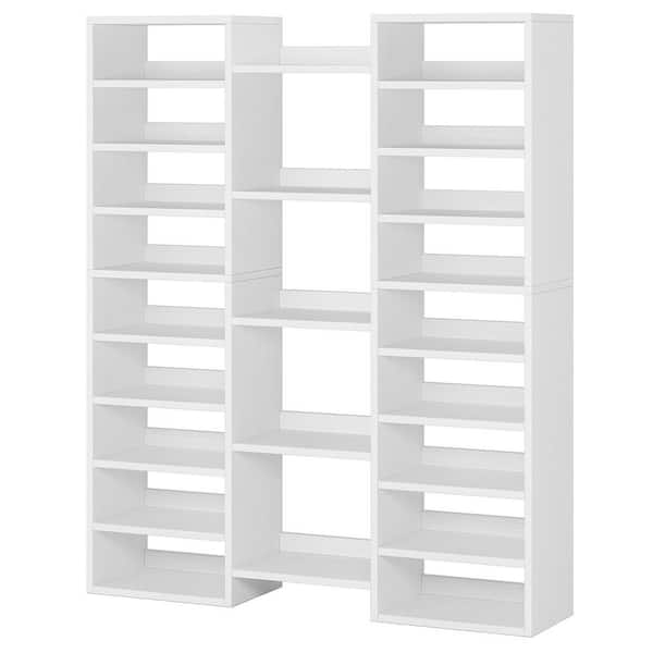 59 in. H x 47 in. W White Wood Shoe Storage Cabinet, Freestanding Tall Shoe Shelf Large Shoe Rack for Entryway