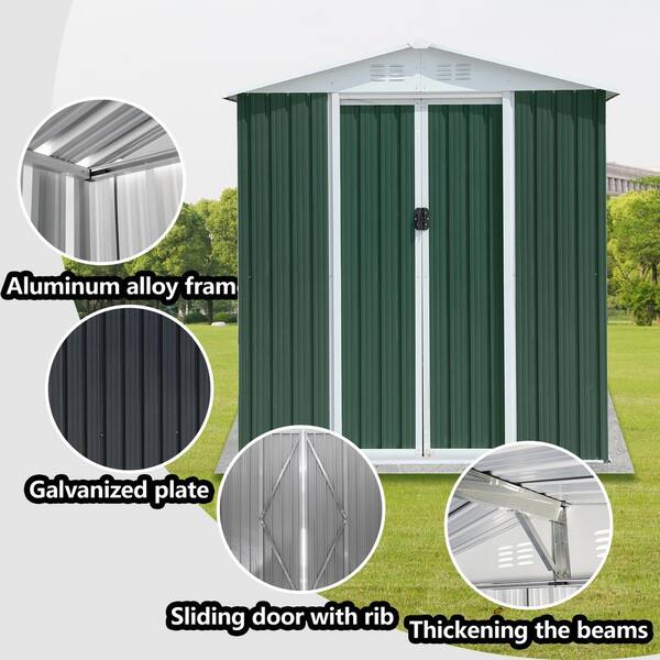 Unbranded - 4 ft. x 6 ft. Outdoor Metal Storage Sheds Apex Roof Green for Garden Equipment, Furniture, Bicycles (23.43 sq. ft.)
