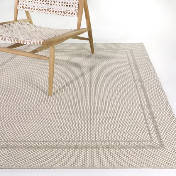 Cream 8 ft. x 10 ft. Border Indoor/Outdoor Area Rug