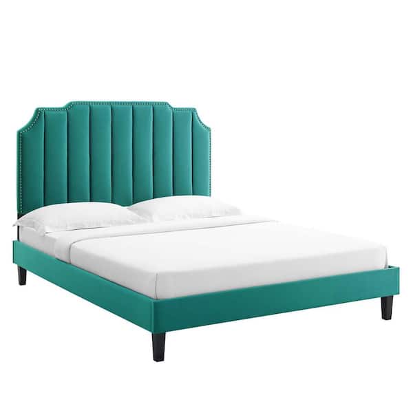 MODWAY Colette in Blue Teal Performance Velvet Frame Queen Platform Bed