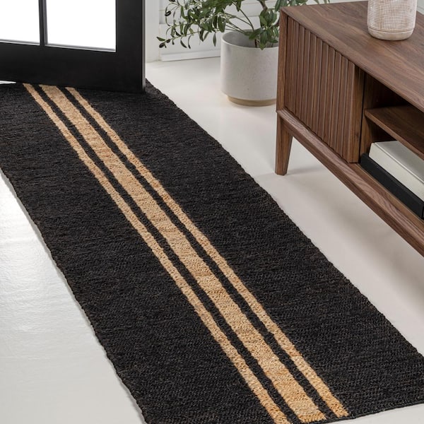 Olivier Rustic Farmhouse Wide Ticking Stripe Jute Black/Natural 2 ft. x 8 ft. Runner Rug