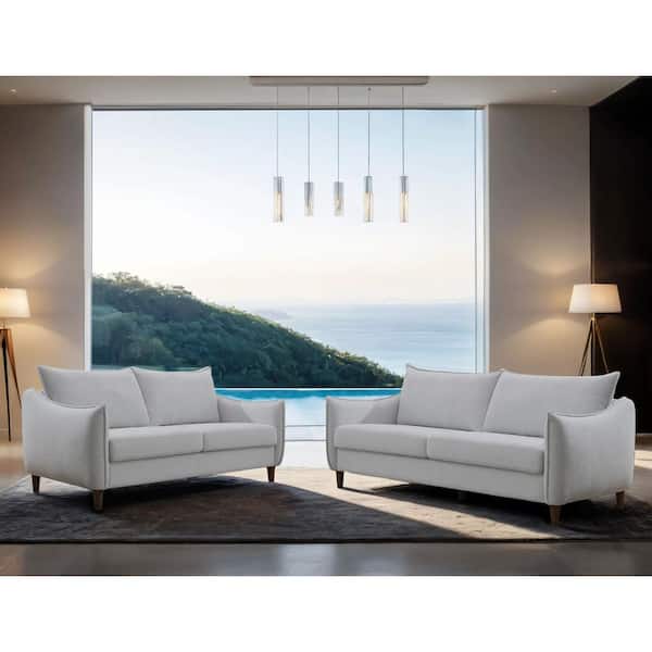 Furniture of America Boulder 2-Piece Light Gray Chenille Upholstered Living Room Set with Slope Arms and Removable Back Pillows