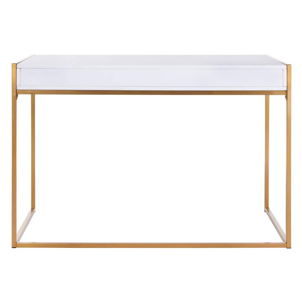 Elodie White and Gold Wood Home Office Desk with Drawer