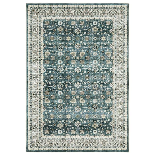 8 ft. x 11 ft. Gold, Ivory Medallion Washable Area Rug