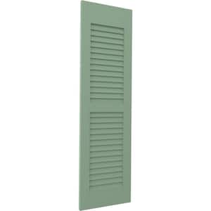 18 in. W x 72 in. H Americraft 2-Equal Louver Exterior Real Wood Shutters Pair in Track Green