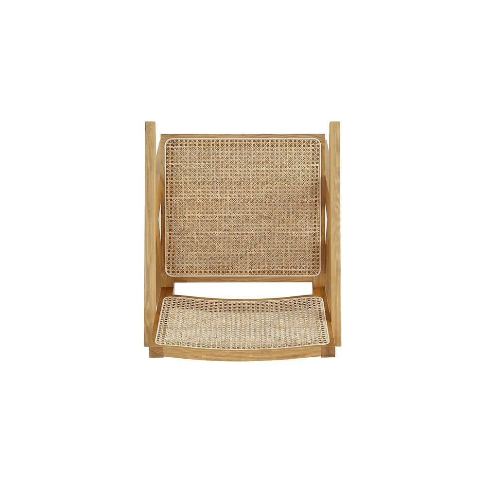 Set of 2 Natural Wood and Cane Accent Chairs