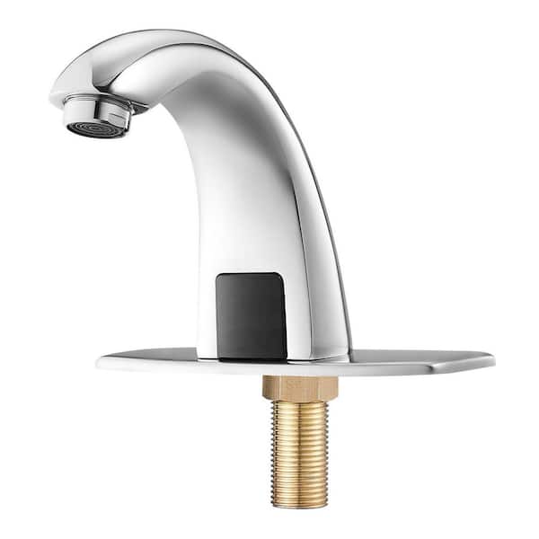 Touchless Bathroom Sink Faucet, Motion Sensor, Cover Plate, Battery Operated, Adjustable Temp for 9/16 in. Pipe, Chrome