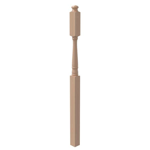 EVERMARK Stair Parts 4045 60 in. x 3 in. Unfinished Red Oak Mushroom Top Landing Newel Post for Stair Remodel