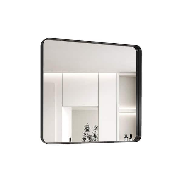 38 in. W x 38 in. H Rectangular Framed Wall Bathroom Vanity Mirror in Black