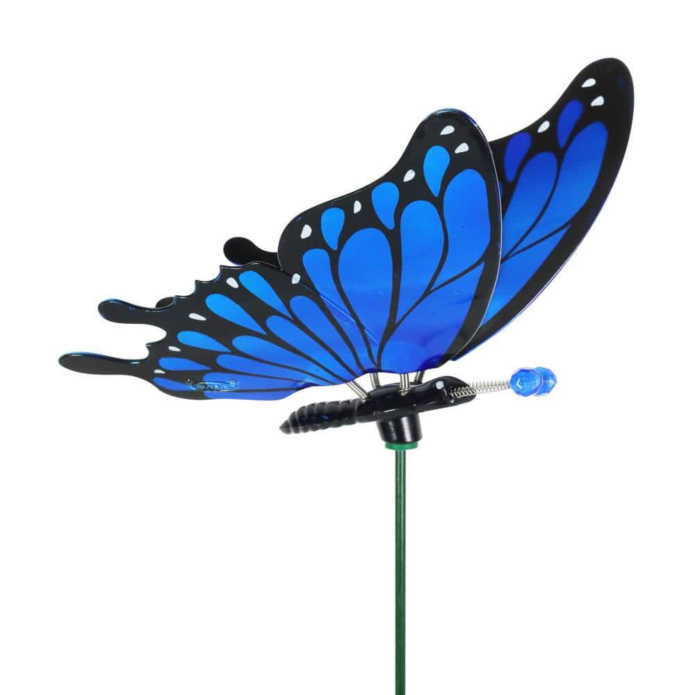 Exhart 2.46 ft. WindyWing Butterfly Metallic Blue Plastic Garden Stake