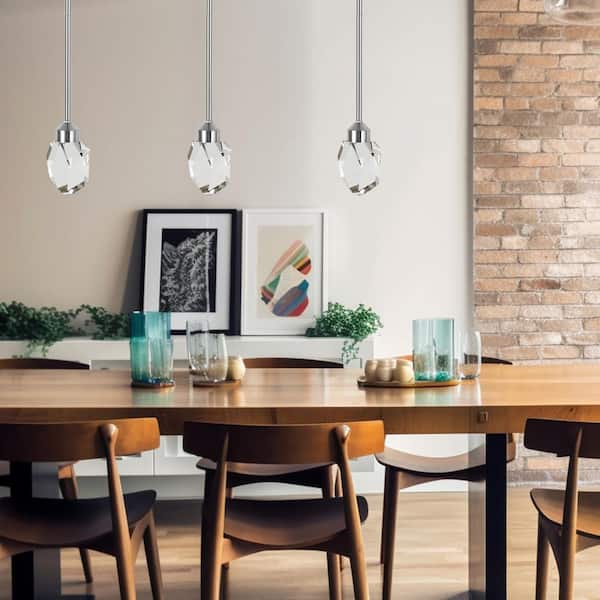 YANSUN 1-Light 5-Watt Brushed Nickel Modern Geometric Crystal Integrated LED Pendant Light for Bedroom Kitchen (3-Pack)