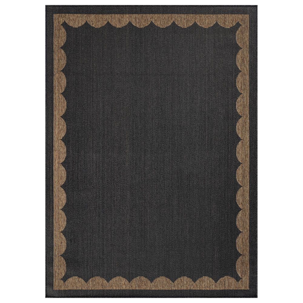 Scallop Border Dark Gray/Natural Easy-Care Jute-Style Indoor/Outdoor Flat Woven Area Rug 6 ft. 6 in. x 9 ft. Dark Gray price history on PriceWatchPro