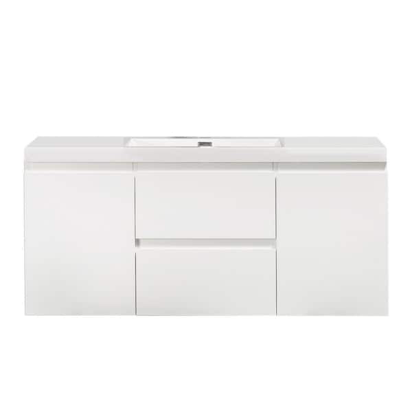 48 in. W x 19 in. D x 20 in. H Wall-Mounted Bath Vanity in High Glossy White with White Glossy Resin Top