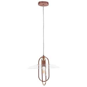 1-Light Rose Gold Elongated Metal Pendant Light