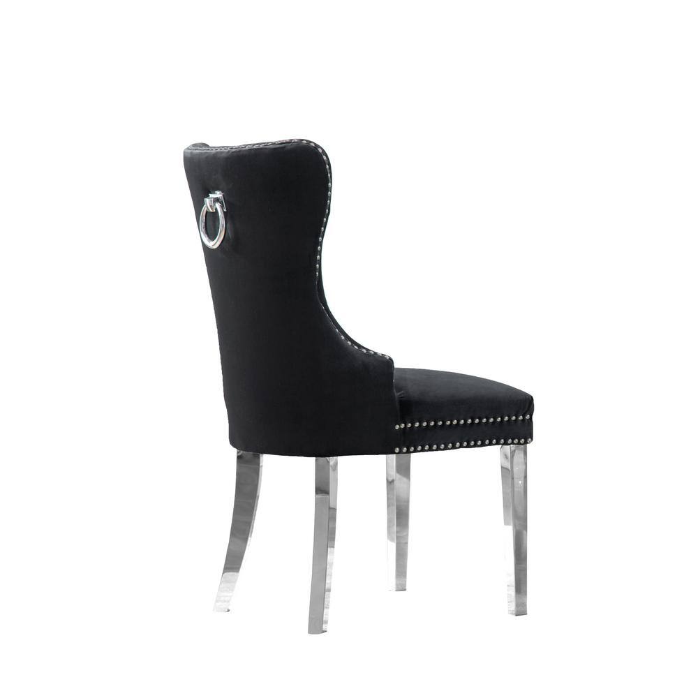 Black Velvet Tufted Parsons Side Chair with Metal Legs, Set of 2