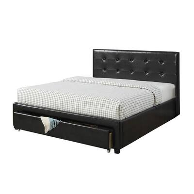 Faux Leather Black Upholstered Full Size Bed