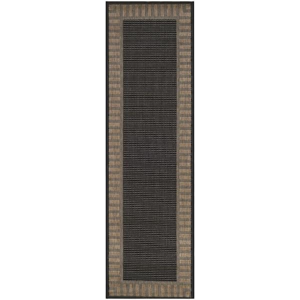 Couristan Recife Wicker Stitch Black-Cocoa 2 ft. x 8 ft. Indoor/Outdoor Runner Rug
