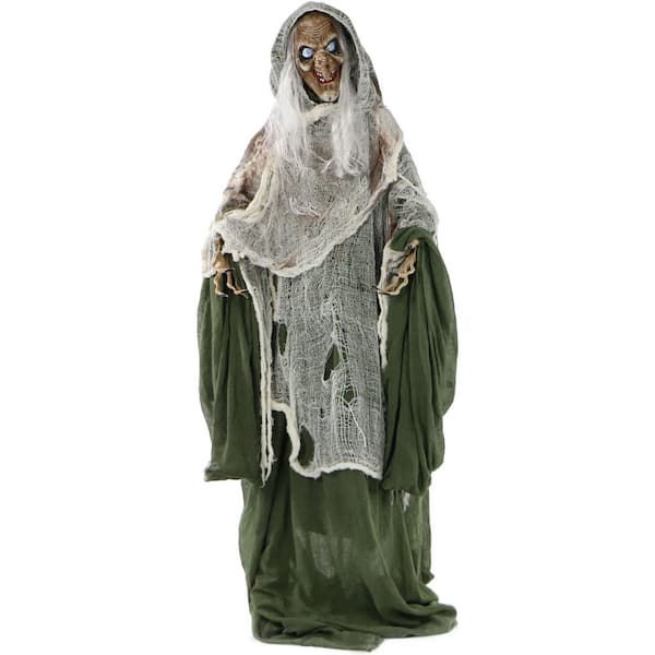 Haunted Hill Farm 5 ft. Animatronic Witch with Lights and Sound, Indoor or Covered Outdoor Halloween Decoration