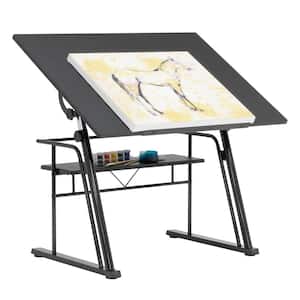Zenith 42 in. W Drawing/ Writing Desk in Black with Angle Adjustable Top and Storage Shelf