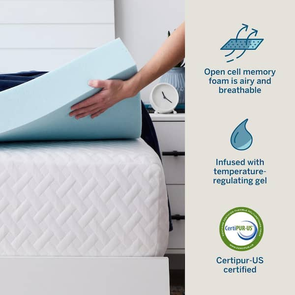 Lucid Comfort Collection 4 in. Gel and Aloe Infused Memory Foam Topper - King, Blue