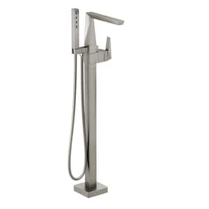 Trillian 1-Handle Floor-Mount Tub Filler Trim Kit with Hand Shower in Lumicoat Stainless (Valve Not Included)