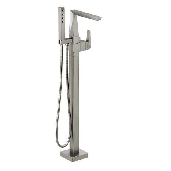 Trillian 1-Handle Floor-Mount Tub Filler Trim Kit with Hand Shower in Lumicoat Stainless (Valve Not Included)