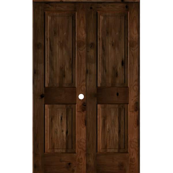 Krosswood Doors 48 in. x 80 in. Rustic Knotty Alder 2-Panel Left-Handed Provincial Stain Wood Double Prehung Interior Door w/Square-Top