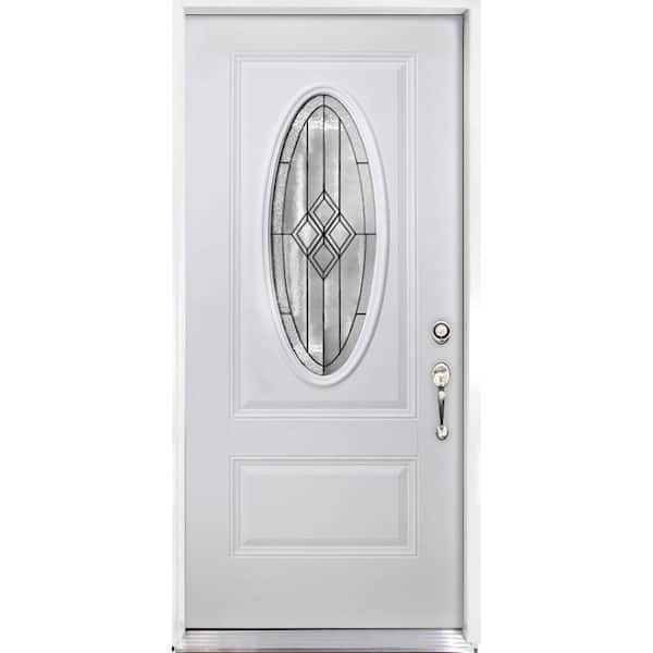 Steves & Sons Element 36 in. x 80 in. Left-Hand 3/4 Oval Quattro Decorative Glass White Primed Steel Prehung Front Door with Brickmold
