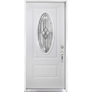 36 in. x 80 in. Element Series Padilla Oval Left-Hand Inswing White Primed Steel Prehung Front Door