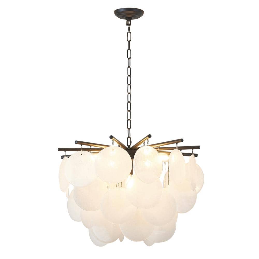 Queen Hayatth 7-Light Stain Black Chandelier With Frosted White Glass Petal