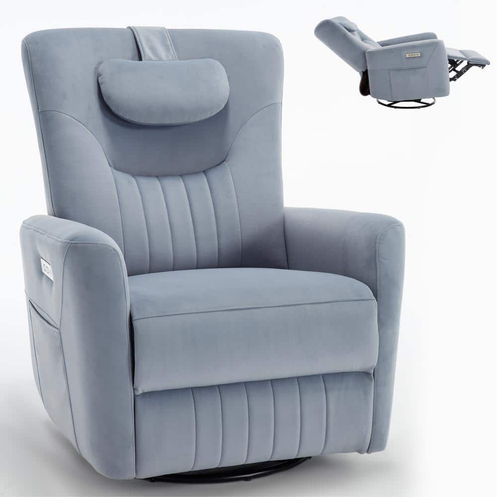 Boyel Living Swivel and Rocker Power Recliner Chair Heavy Duty Motion Mechanism with USB and Type C Ports Blue
