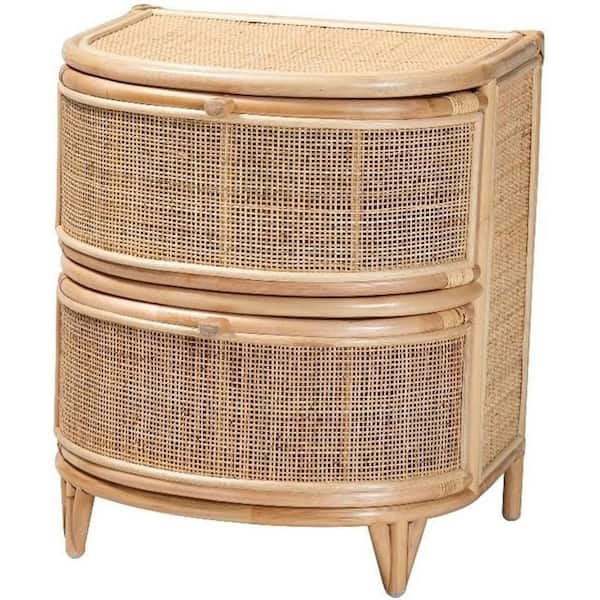 Natural Brown 2 Drawer 21.3 in. W Nightstand with Rattan Design