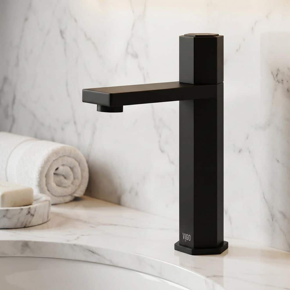 VIGO Nova Button Operated Single-Hole Bathroom Faucet in Matte