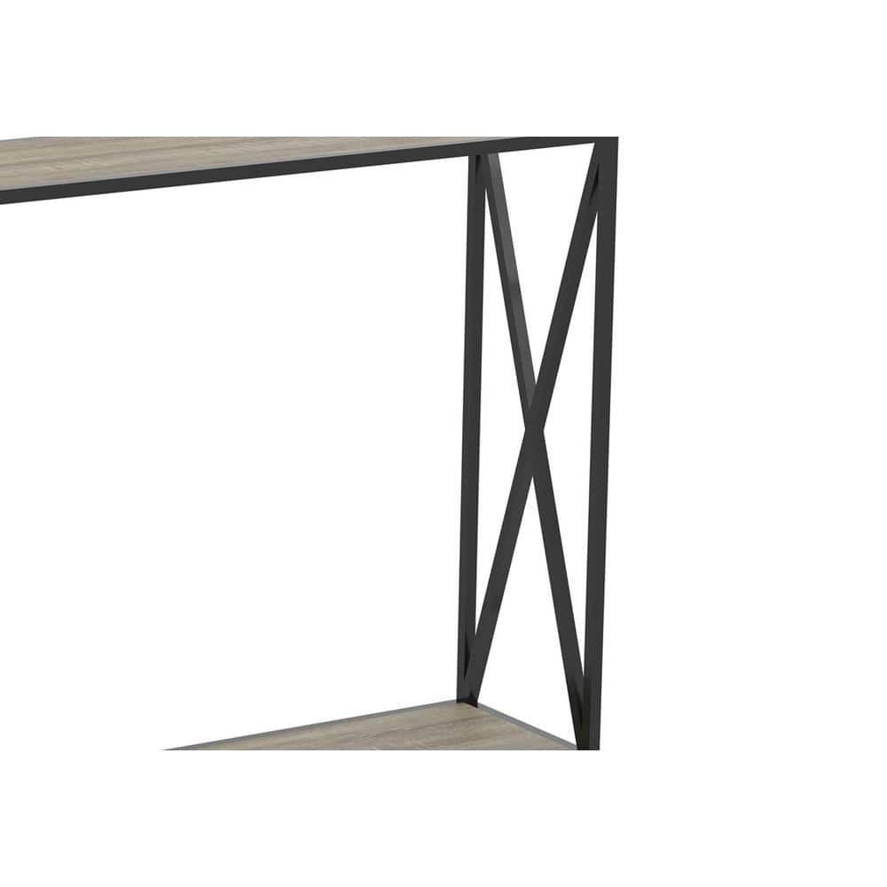 39.5" Black Metal and Dark Taupe Wood Console Table with Storage