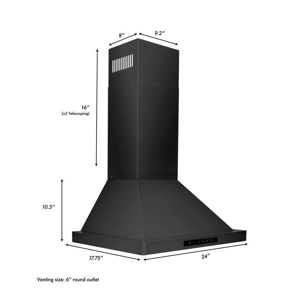 24'' Black Stainless Steel Convertible Wall Mount Range Hood