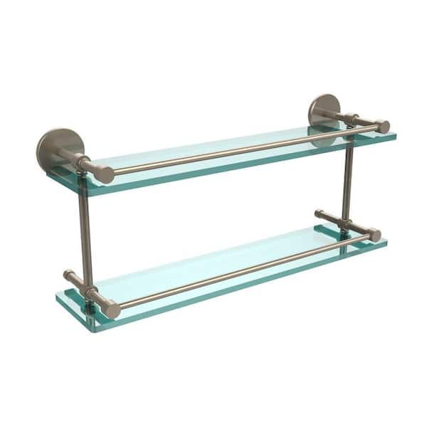 Allied Brass 22 in. L x 12 in. H x 5 in. W 2-Tier Clear Glass Bathroom Shelf  with Towel Bar in Antique Pewter P1000-2TB/22-GAL-PEW - The Home Depot