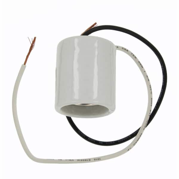 Leviton White Screw 1-Piece 660-Watt Medium Base Single Circuit Keyless Mounting Glazed Porcelain Lampholder, White 10085-P
