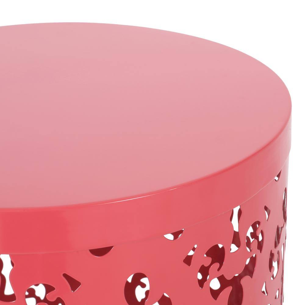 Dark Coral Iron Cylindrical Outdoor Side Tables, Set of 2